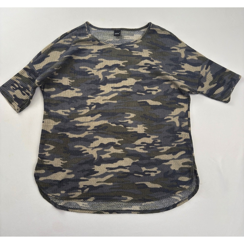 Lildy Camo Print Waffle Knit Top Round Hem‎ Casual T-Shirt XL
